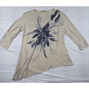 Jess & Jane Womens Asymmetrical Hem Tunic Top Floral Watercolor Art to Wear XL